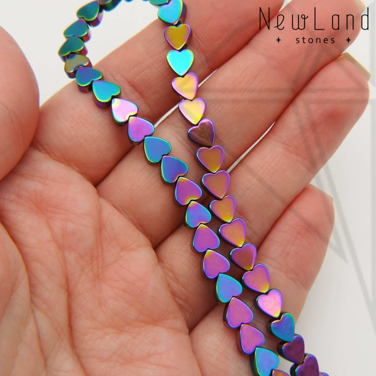 Гематит сердечки 6 мм 1/2 нити (радужный) | NewLand-furnitura