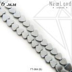 Гематит серебристый сердечки 6 мм 1/2 нити (серебристый)