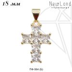 Подвеска крест с прозрачными фианитами 18 мм (золото)