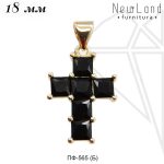 Подвеска крест с черными фианитами 18 мм (золото)