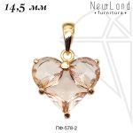 Подвеска сердце с ПЕРСИКОВЫМИ фианитами 14,5 мм (золото)