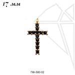 Подвеска крест с черными фианитами 17 мм (золото)