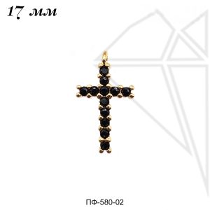 Подвеска крест с черными фианитами 17 мм (золото)