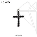 Подвеска крест с черными фианитами 17 мм (родий)