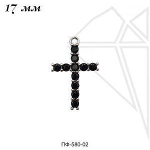Подвеска крест с черными фианитами 17 мм (родий)