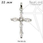 Подвеска крест с прозрачными фианитами 22 мм (родий)