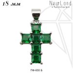 Подвеска крест с зелеными фианитами 18 мм (родий)