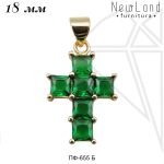 Подвеска крест с зелеными фианитами 18 мм (золото)