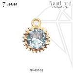 Подвески круглые с ГОЛУБЫМИ фианитами 7 мм (золото)