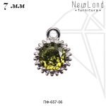 Подвески круглые с ОЛИВКОВЫМИ фианитами 7 мм (родий)