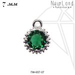 Подвески круглые с ЗЕЛЕНЫМИ фианитами 7 мм (родий)