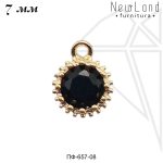 Подвески круглые с ЧЕРНЫМИ фианитами 7 мм (золото)