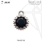 Подвески круглые с ЧЕРНЫМИ фианитами 7 мм (родий)