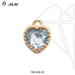 Подвески сердечки с ГОЛУБЫМИ фианитами 6 мм (золото)