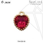 Подвески сердечки с РОЗОВЫМИ фианитами 6 мм (золото)