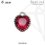 Подвески сердечки с РОЗОВЫМИ фианитами 6 мм (родий)