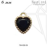 Подвески сердечки с ЧЕРНЫМИ фианитами 6 мм (золото)