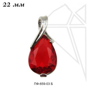 Подвеска капля КРАСНАЯ 22 мм (родий)