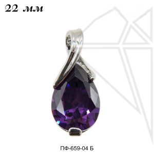 Подвеска капля ФИОЛЕТОВАЯ 22 мм (родий)