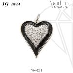 Подвеска сердце с черной эмалью и фианитами 19 мм (родий)