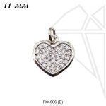 Подвеска сердце с прозрачными фианитами 11 мм (родий)