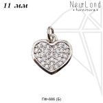 Подвеска сердце с прозрачными фианитами 11 мм (родий)