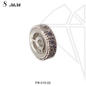 Разделительная бусина с фианитами 8 мм (родий)