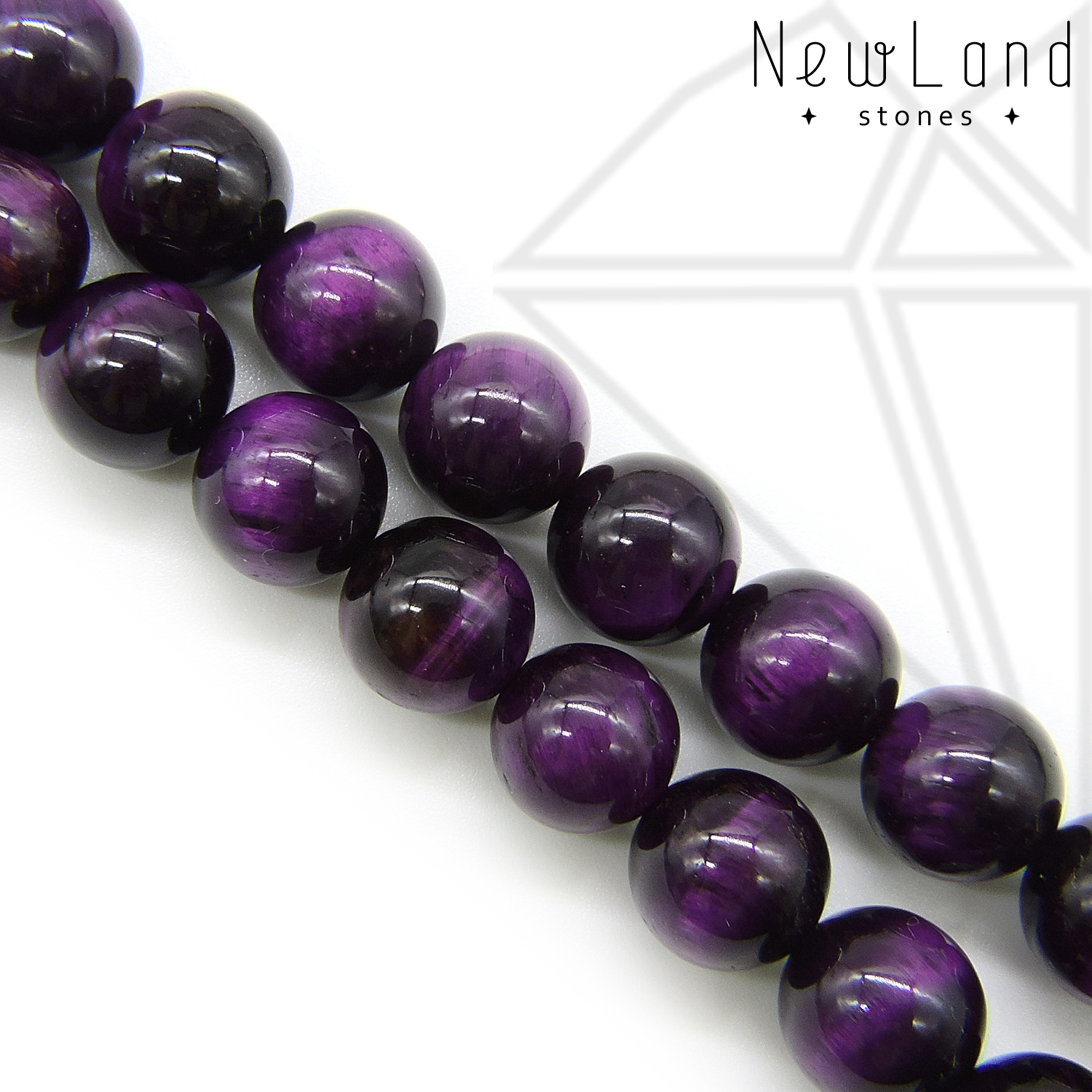 Тигровый глаз тонированный фиолетовый круглый 10 мм 1/2 нити