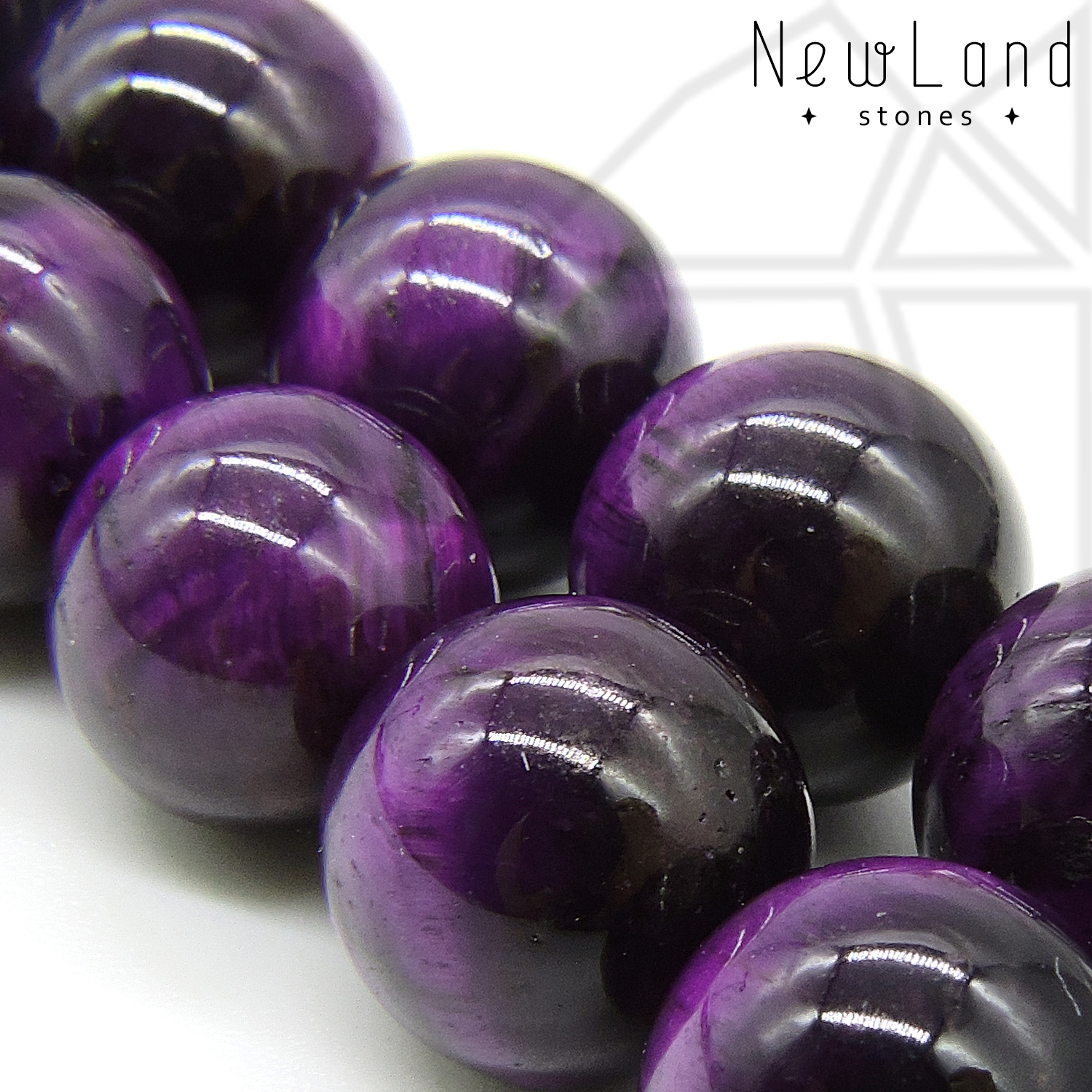 Тигровый глаз тонированный фиолетовый круглый 10 мм 1/2 нити