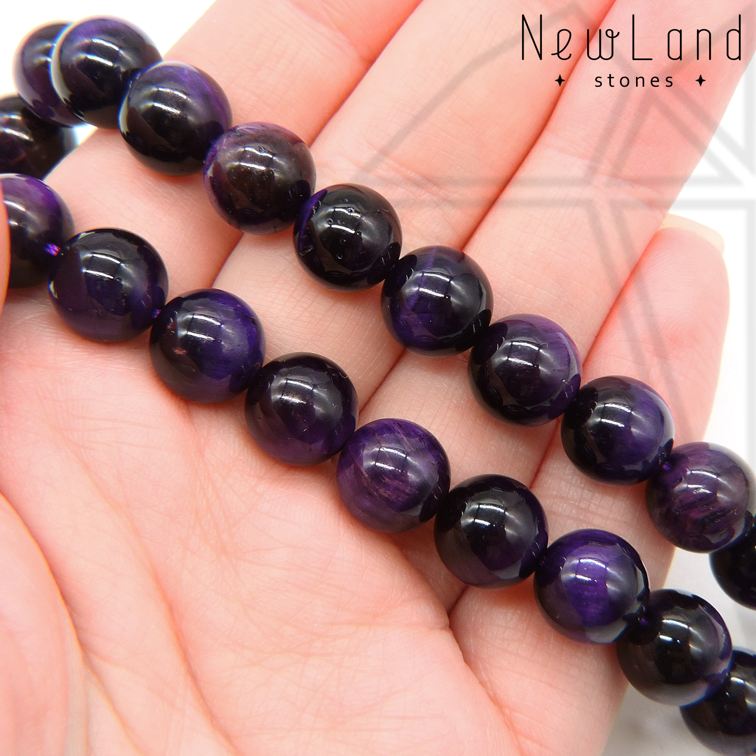 Тигровый глаз тонированный фиолетовый круглый 10 мм 1/2 нити