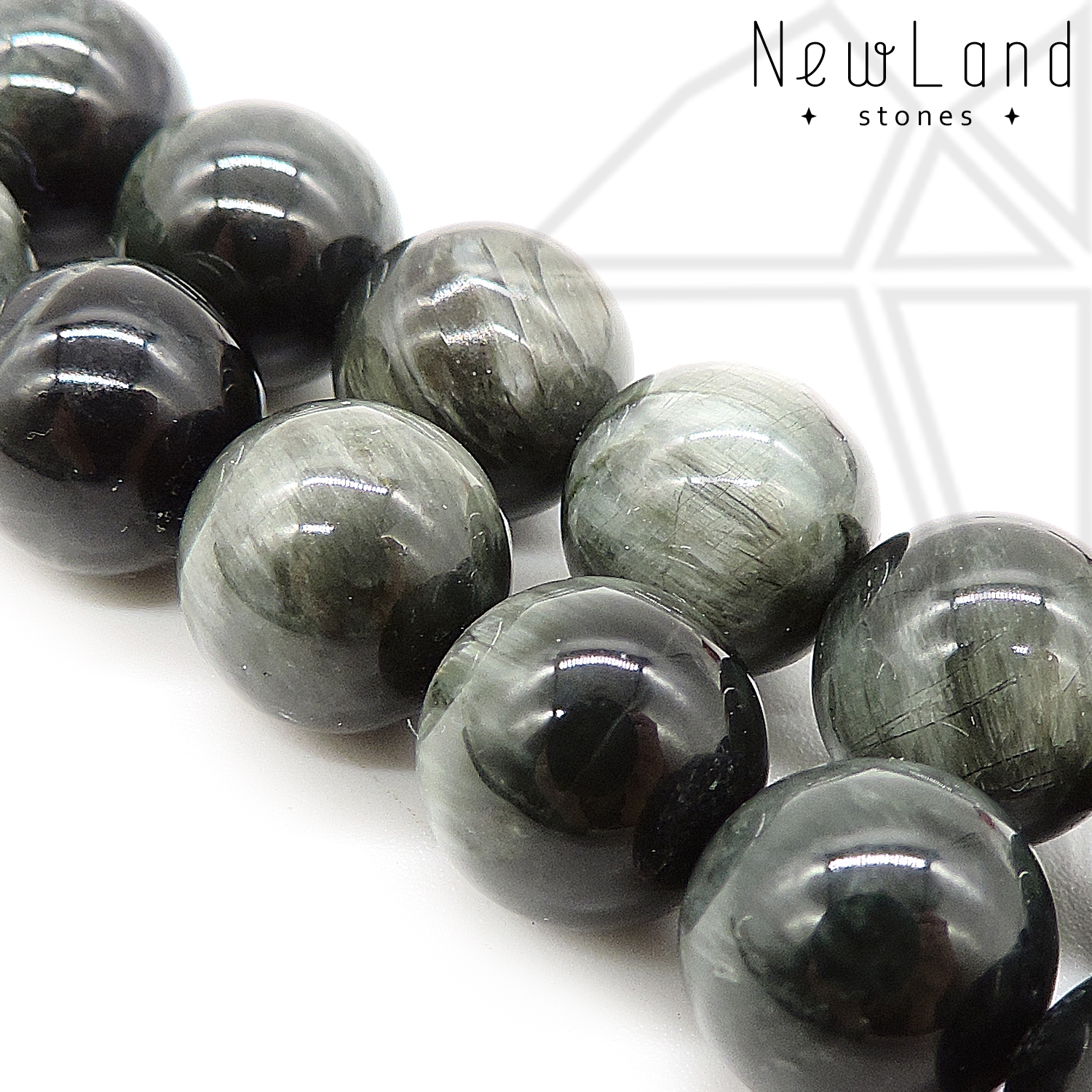 Тигровый глаз тонированный серый круглый 10 мм 1/2 нити