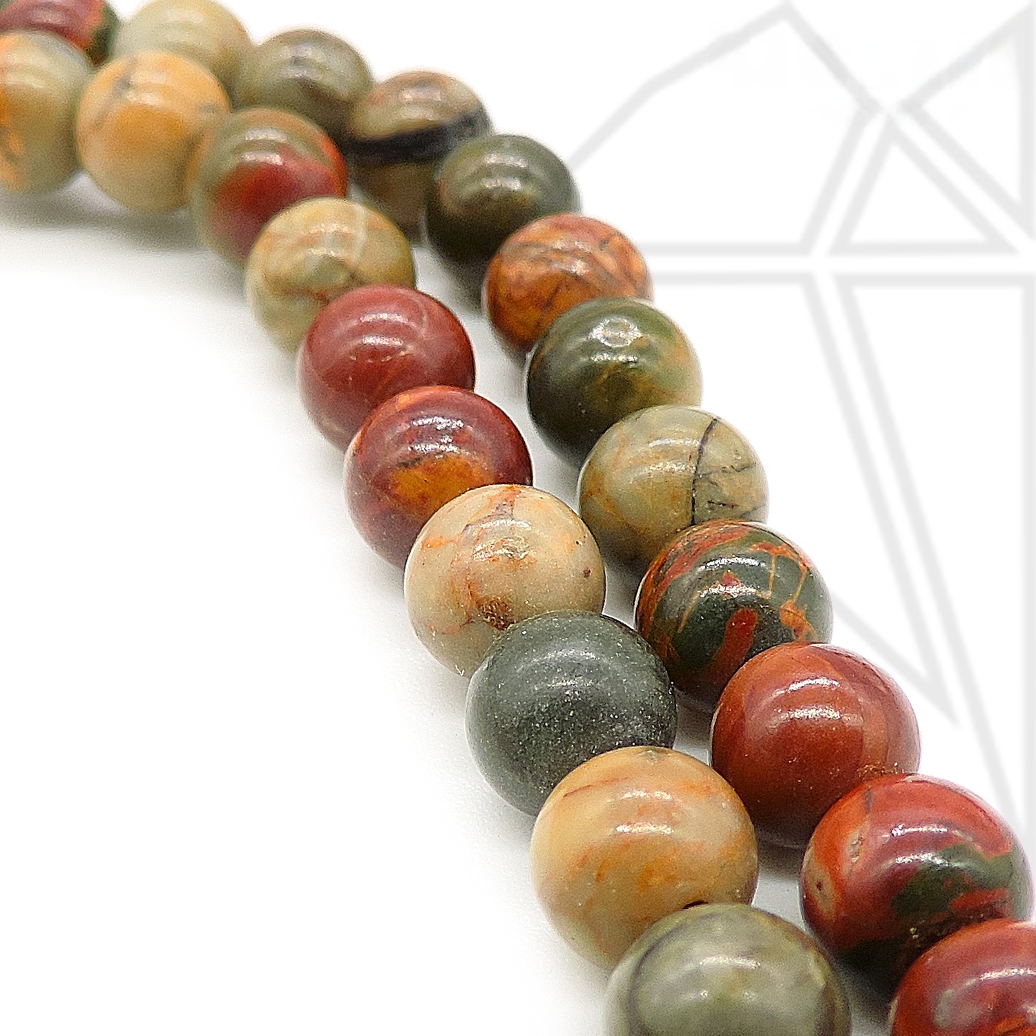 Яшма "Пикассо" круглая гладка глянцевая 1/2 нити 6 мм