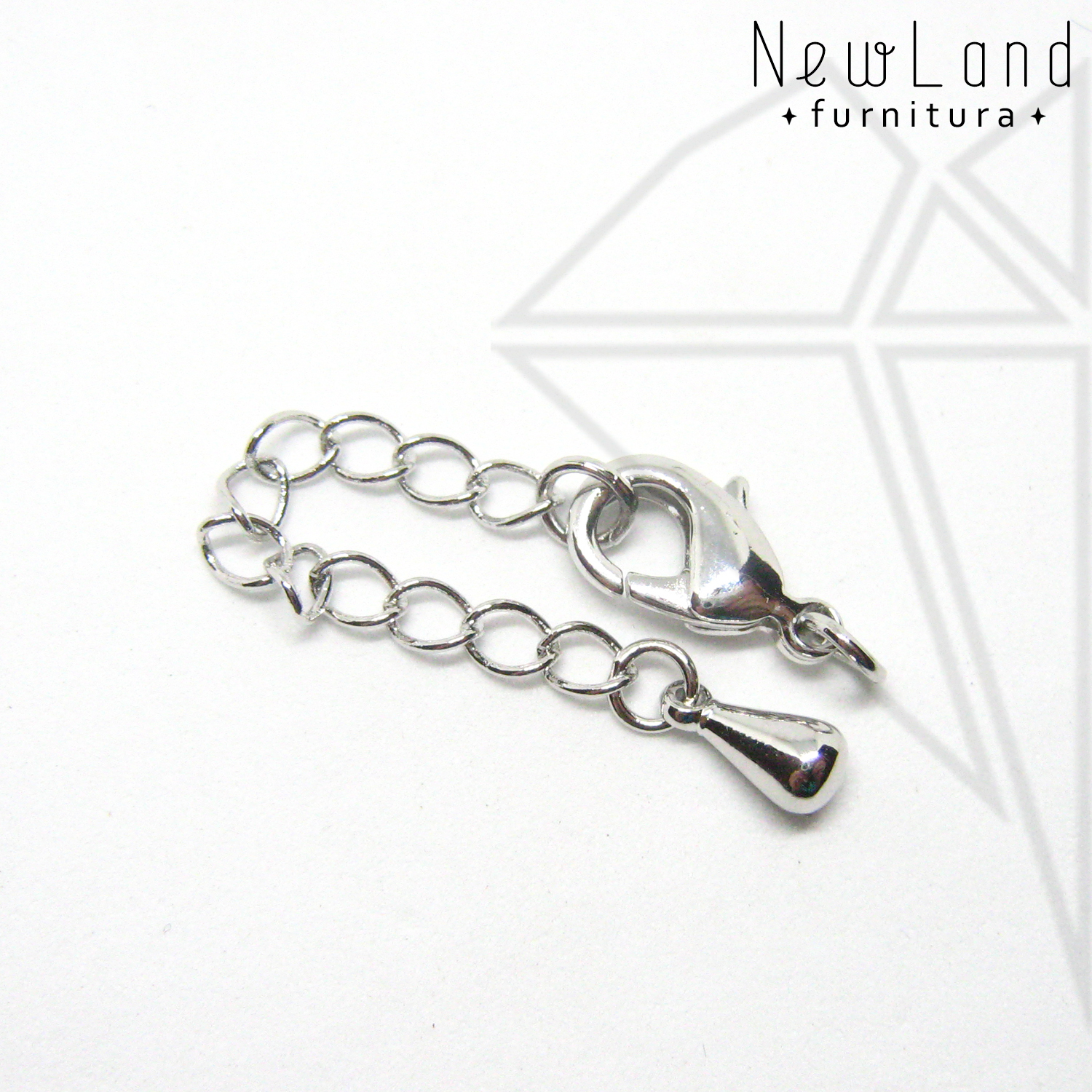 Замок карабин с удлинительной цепью 12 мм (родий)