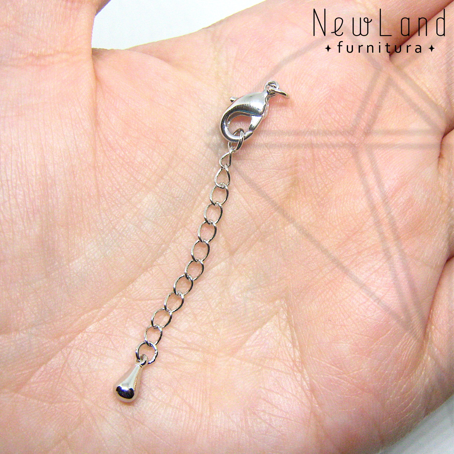 Замок карабин с удлинительной цепью 12 мм (родий)