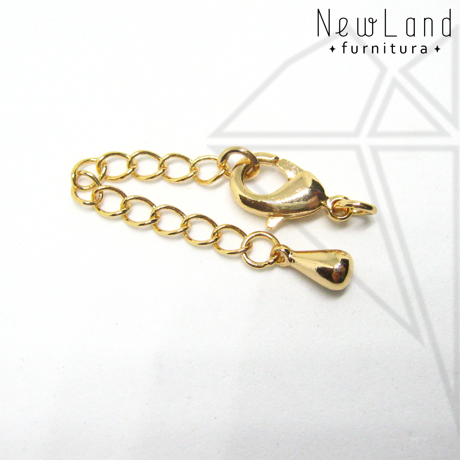 Замок карабин с удлинительной цепью 12 мм (золото)