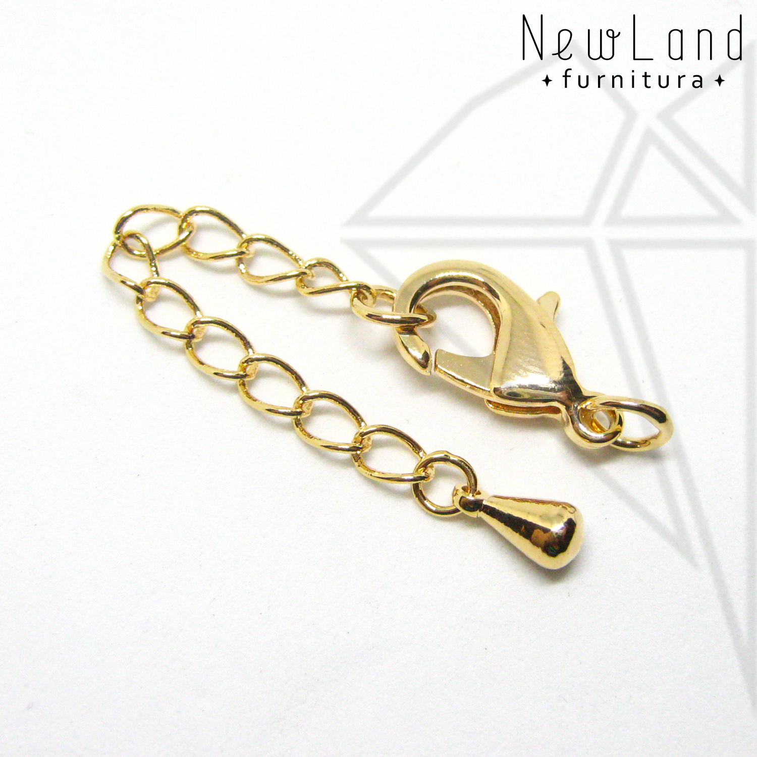 Замок карабин с удлинительной цепочкой 15 мм (золото)