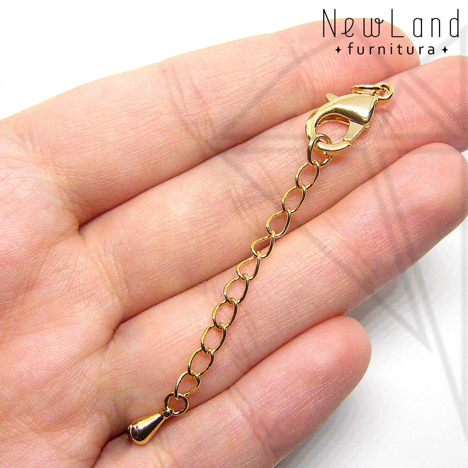 Замок карабин с удлинительной цепочкой 15 мм (золото)