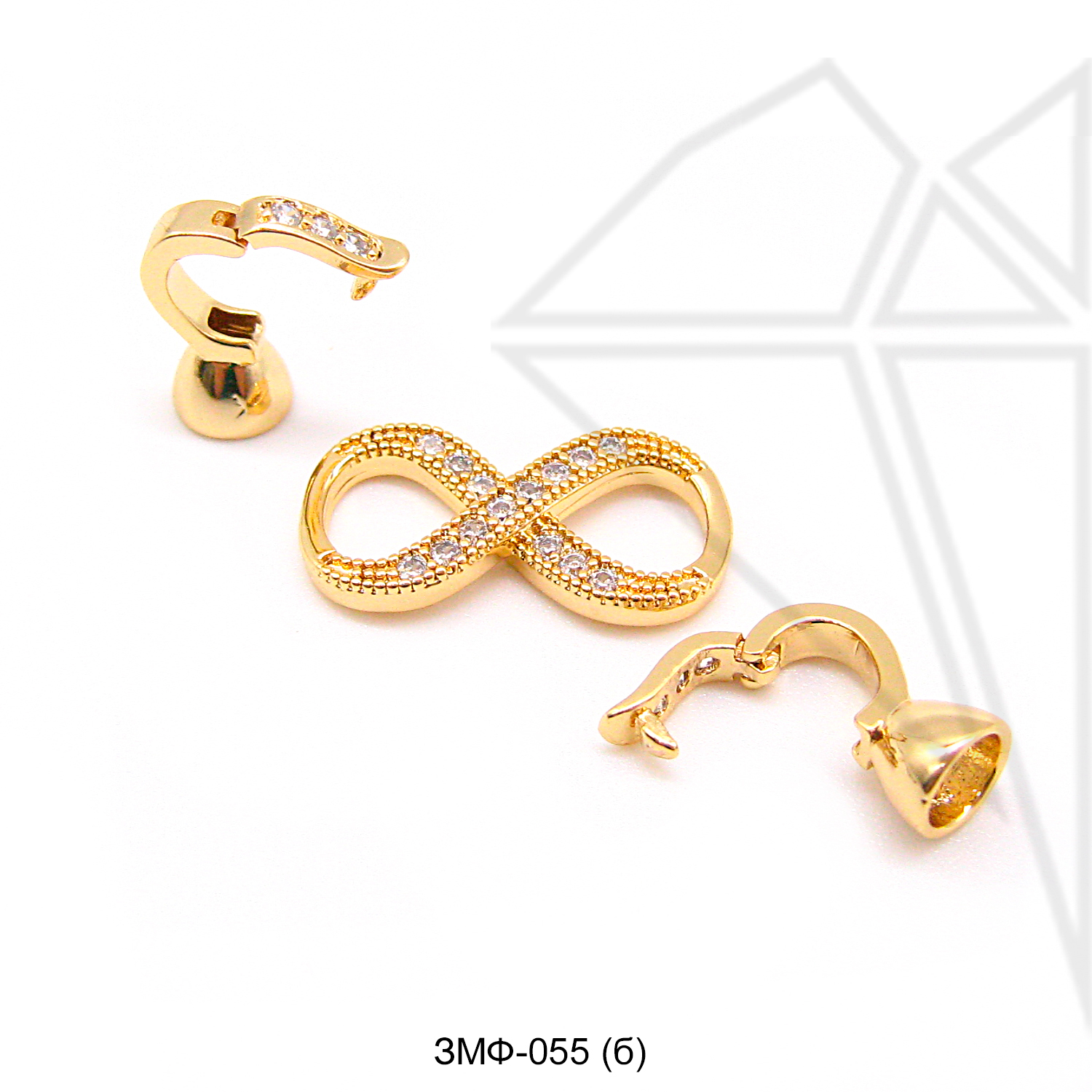 Замок складной с фианитами 10х37 мм (золото)