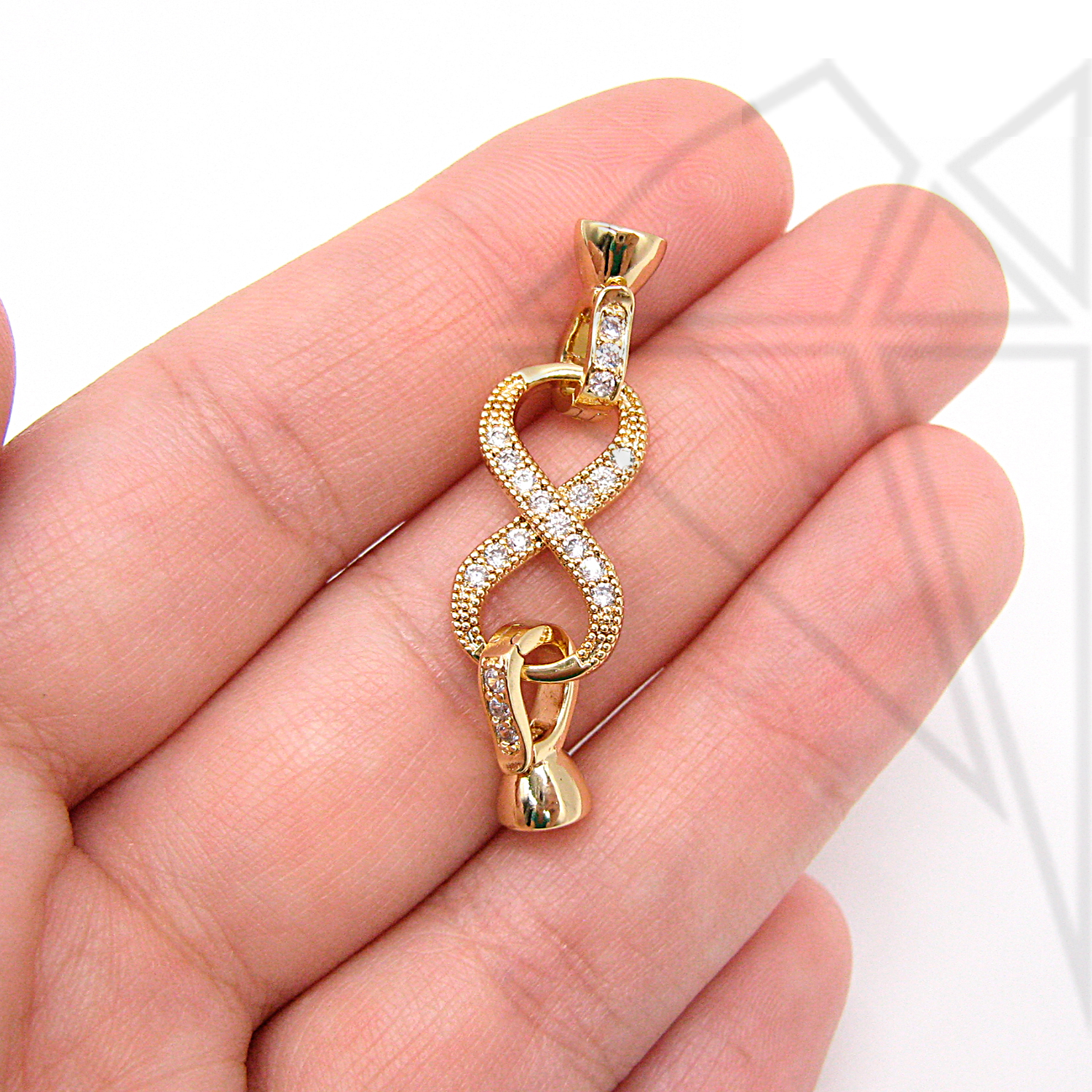 Замок складной с фианитами 10х37 мм (золото)