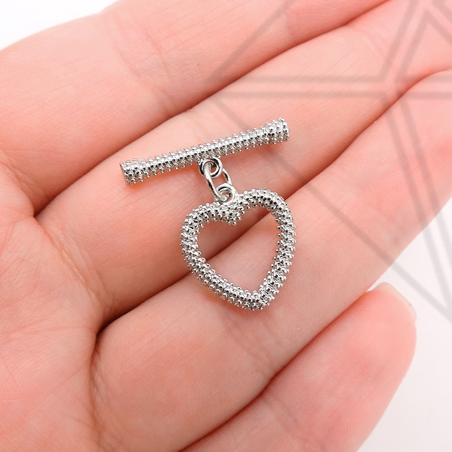 Замок тогл сердечко 15 мм (родий)