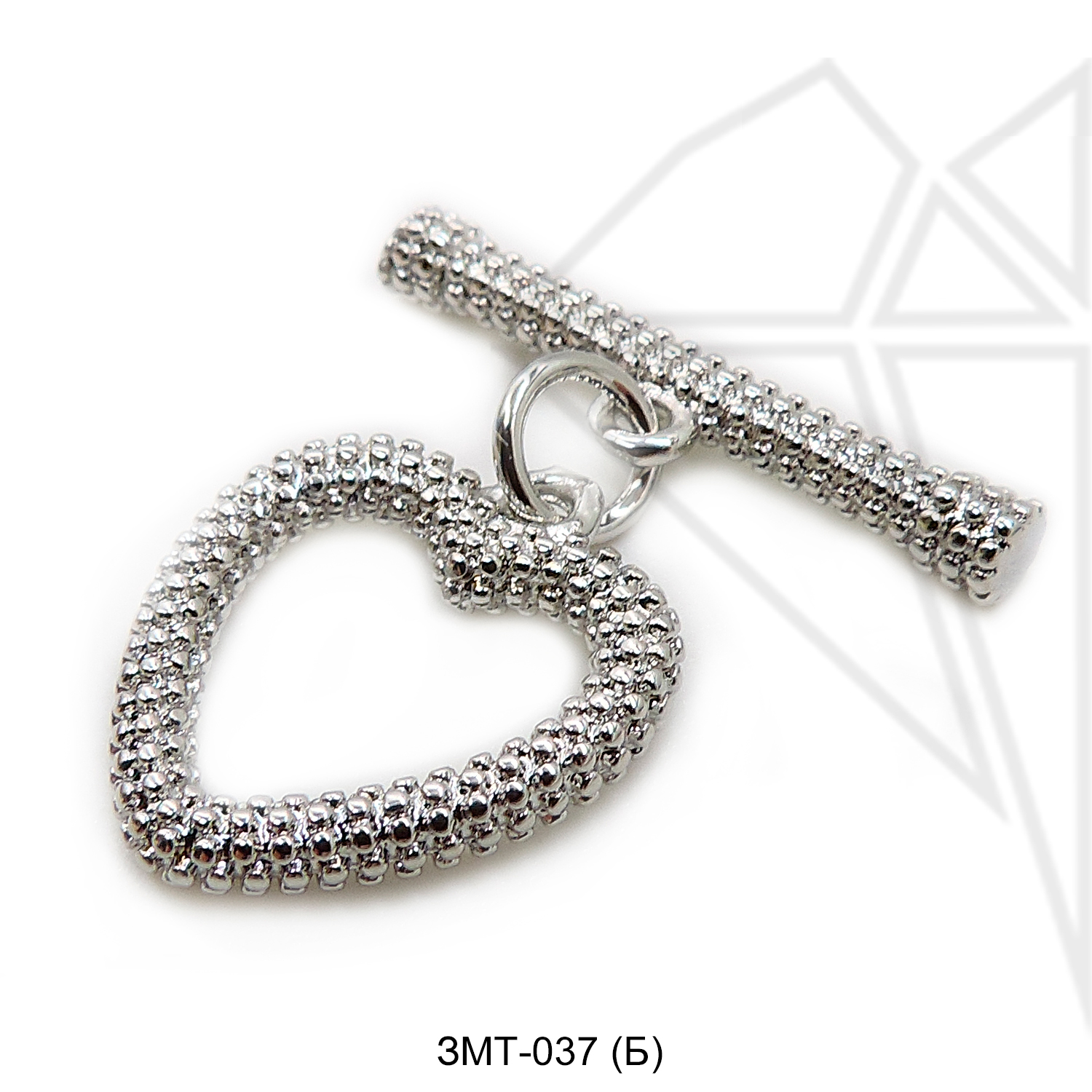 Замок тогл сердечко 15 мм (родий)