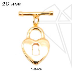 Замок тогл сердечко 20 мм (золото)