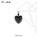 Подвеска сердце с черной эмалью 10 мм (родий)
