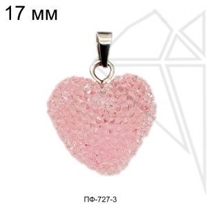 Подвески "Сахарные сердечки" светло-розовые 17 мм (родий)
