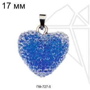 Подвески "Сахарные сердечки" синие 17 мм (родий)