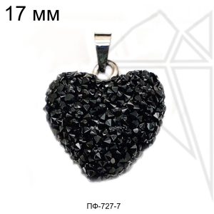 Подвески "Сахарные сердечки" черные 17 мм (родий)