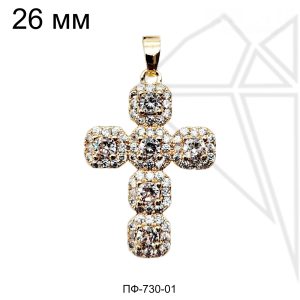 Подвеска крест с прозрачными фианитами 26 мм 10 шт (золото)