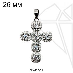 Подвеска крест с прозрачными фианитами 26 мм (родий)