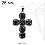 Подвеска крест с черными фианитами 26 мм (родий)