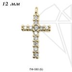 Подвеска крест с белыми фианитами 17 мм (золото)